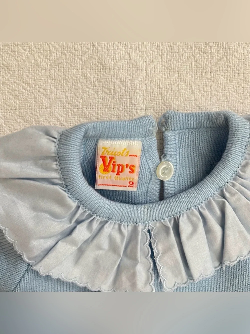 Tricots VIP’s First Quality Vintage Clown Appliqué Sweater Ruffle Collar NWT